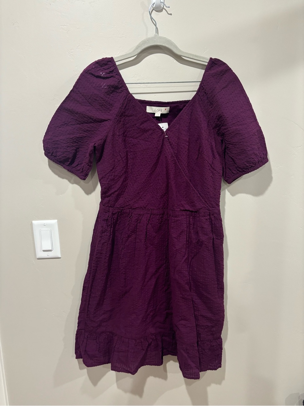 LOFT Deep Purple Puff-Sleeve Mini Dress